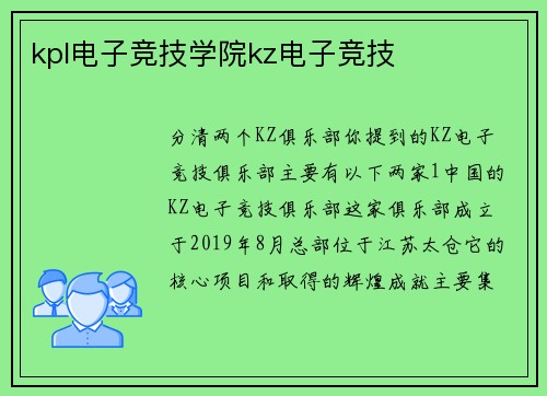 kpl电子竞技学院kz电子竞技